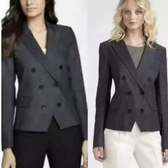Theory Double Breasted Darlin Turning Blazer size 8 Jacket Navy Blue stretch - Picture 1 of 12